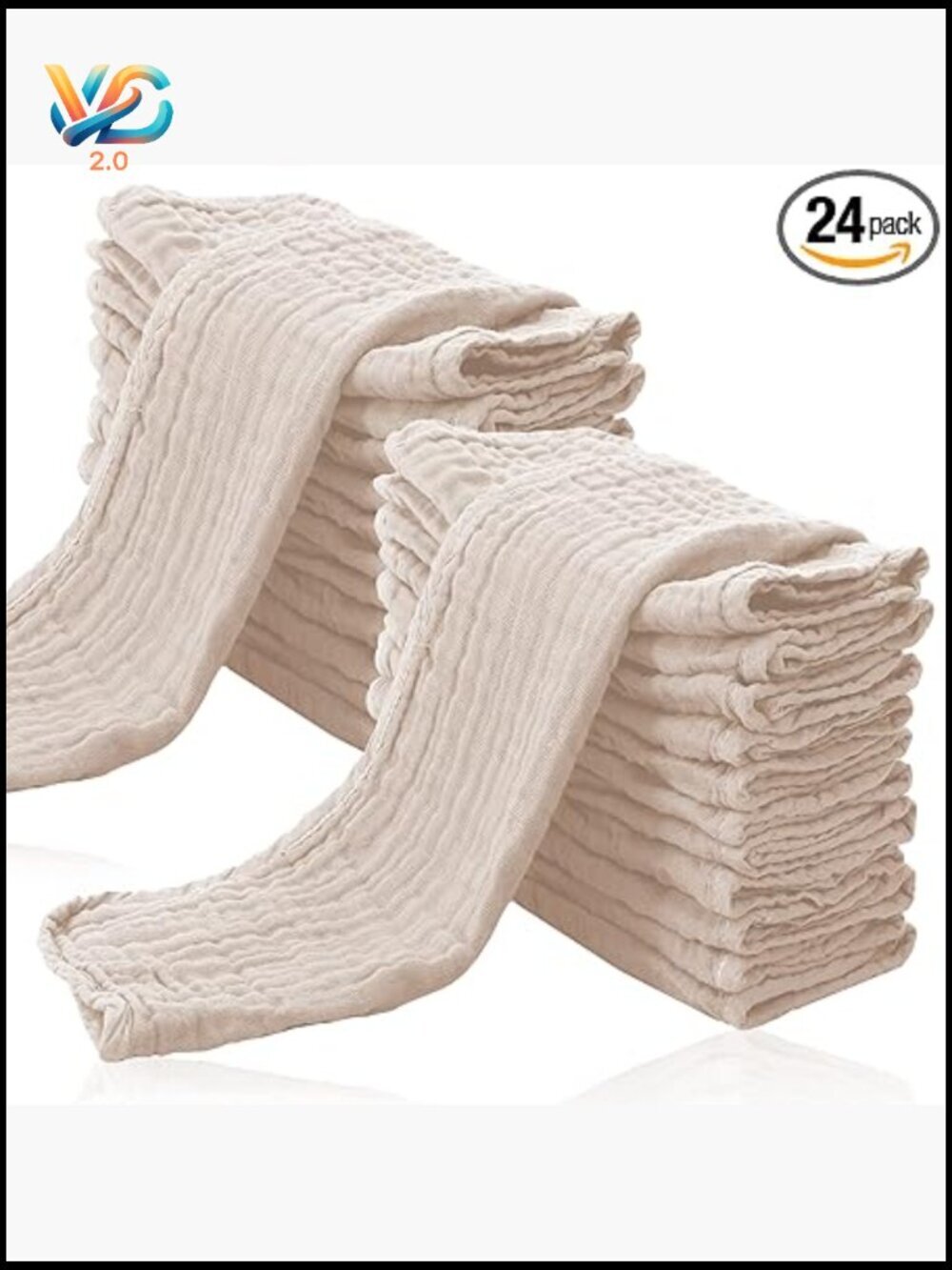 24 Pack Muslin Burp Cloths Ultra-Soft 100% Cotton Large 20x10 inches Baby